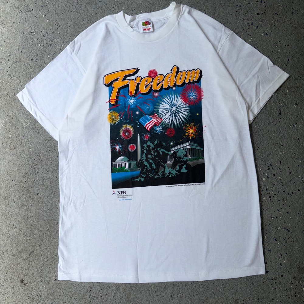 Fruit of the Loom Freedom NFB Patriotic Graphic T-Shirt White Heavy Cotton L